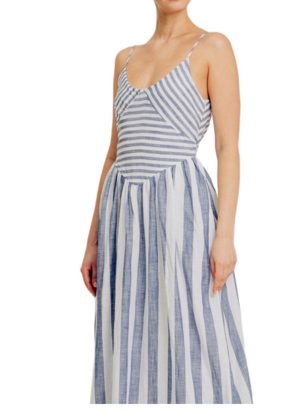 Torn by Ronny Kobo Blue and White Striped Midi Dress - Picture 3 of 6